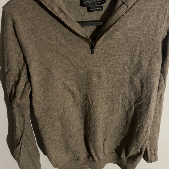 ZARA QUATER ZIP BROWN WOOL SWEATER - Picture 3 of 3